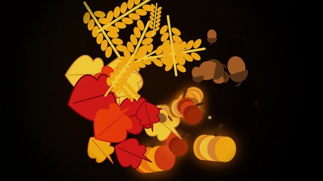 3D Thanksgiving Harvest Celebration with Pumpkins Autumn Leaves and Wheat Motion Animation