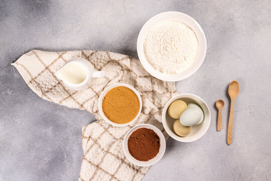 Baking ingredients for sweet dessert recipe preparation