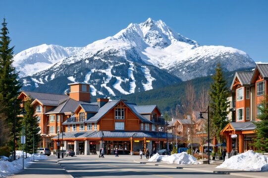 Whistler Village street with Blackcomb Mountain