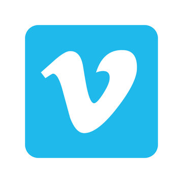 Vimeo social media icon vector, white letter V on blue square button, video hosting platform logo for web design and digital marketing