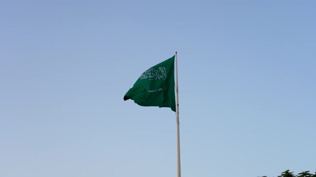 Saudi Arabia National Flag Waving On Al Khobar Corniche For National Day Celebration