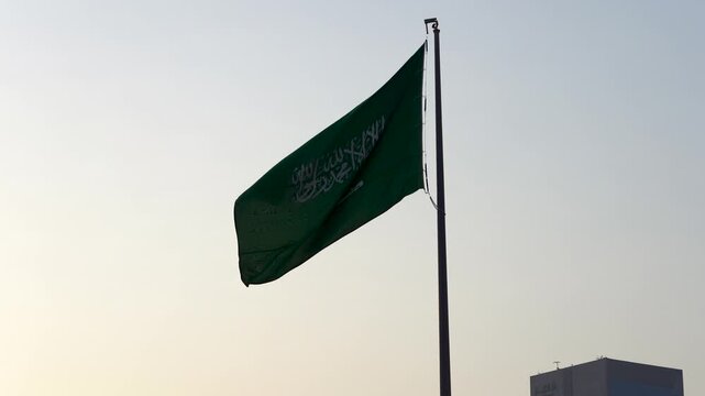 Saudi Arabia National Flag Waving On Al Khobar Corniche For National Day Celebration