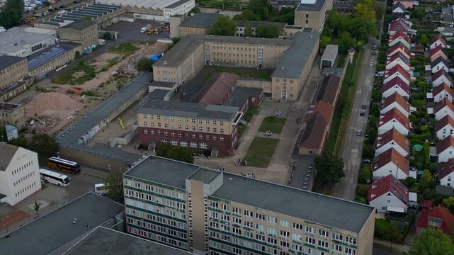 prison political persecution communist dictatorship. Smooth aerial view drone
