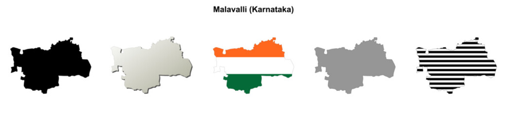 Obraz premium Malavalli (Karnataka) blank outline map set