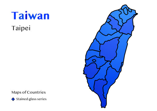 Stained Glass Map of Taiwan with Counties and Capital Taipei