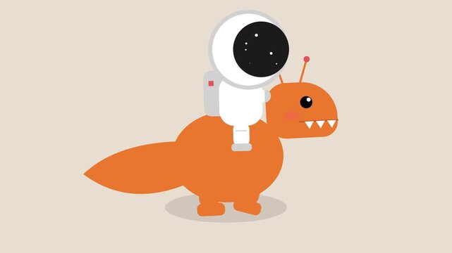 Cute Astronaut Riding Orange Alien Dinosaur Animation Fun Space Adventure Character Concept For Kids And Educational Media Content Presentation Design