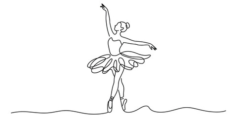 Continuous single line drawing of a graceful ballerina dancing in a tutu dress isolated illustration for artistic design and creative wall art decor © PR Logo Maker