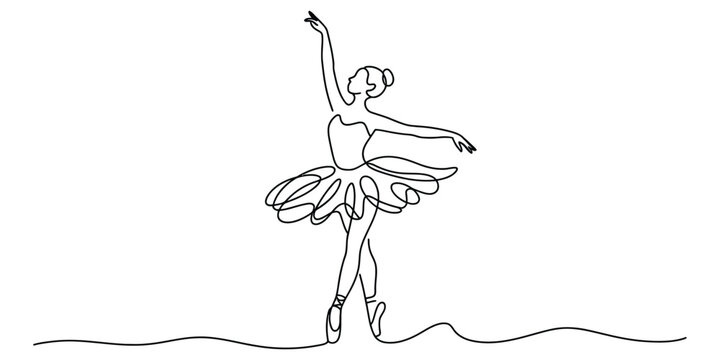 Continuous single line drawing of a graceful ballerina dancing in a tutu dress isolated illustration for artistic design and creative wall art decor