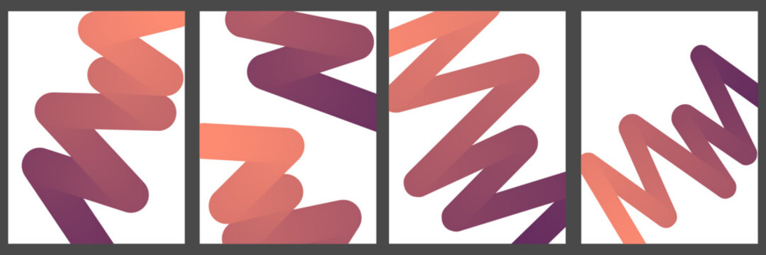 Abstract Dynamic 3D Zigzag Wave Line Background Templates with Coral Orange and Purple Gradient Swirls, Modern Fluid Ribbon Poster Vector Collection   