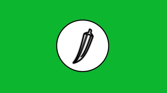 Okra vegetable icon animation appearing on white circle against green background.