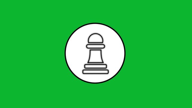 Drawing of a white chess pawn piece inside a circle on green background.