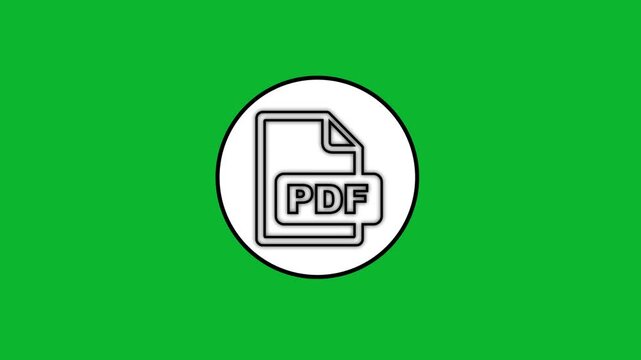 Pdf document icon animation on white circle with green screen background for digital filing concepts.