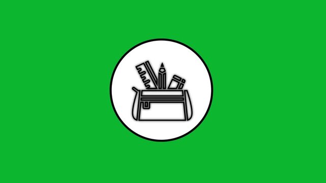 Pencil case icon appearing on green screen background for school or education related video content.