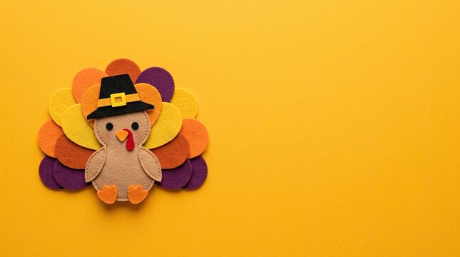 Handmade paper turkey craft on a vibrant yellow background for thanksgiving celebrations