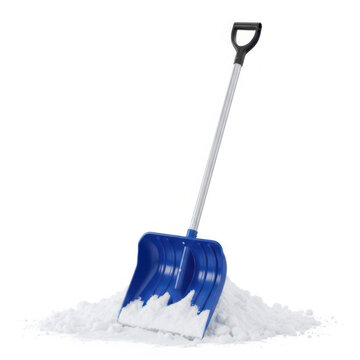 Blue plastic snow shovel with ergonomic handle for winter snow removal and yard care