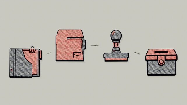 Sale and letting files follow marked routes toward separate key handovers. Flat 3D style with a coloured pencil texture.