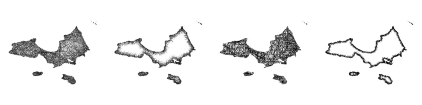 Black and white sketch Nueva Esparta (Venezuela) outline map design set