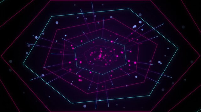 Neon Hexagon Tunnel Digital Background