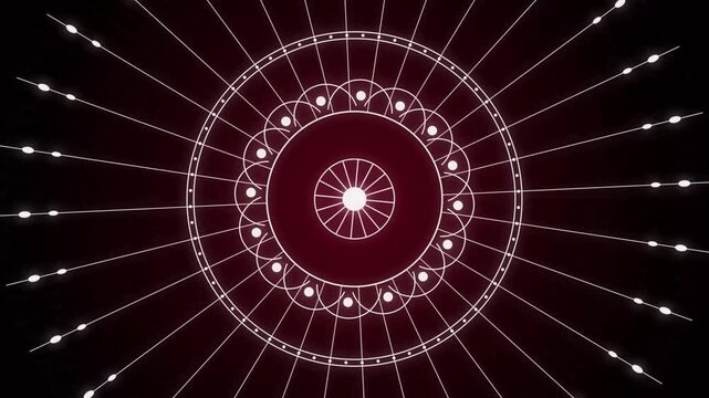 Abstract Geometric Mandala Animation with Pulsing White Lines on Dark Red Background