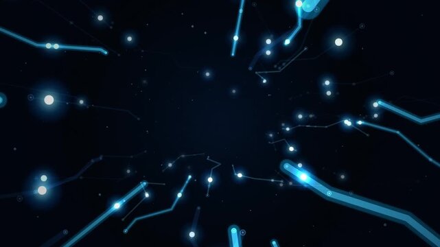 Glowing Circuit Lines Traveling Through Abstract Cyberspace Tunnel Motion Background