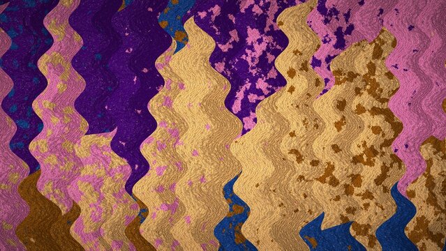 High-resolution 8K abstract procedural image generated with JavaScript. This unique digital background features dynamic, vertical wavy zig-zag bands with a heavily textured, speckled noise and grunge 