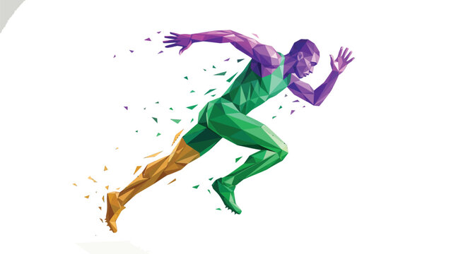 Athletic runner sprinting forward with vibrant geometric triangles in a fast paced colorful digital art style