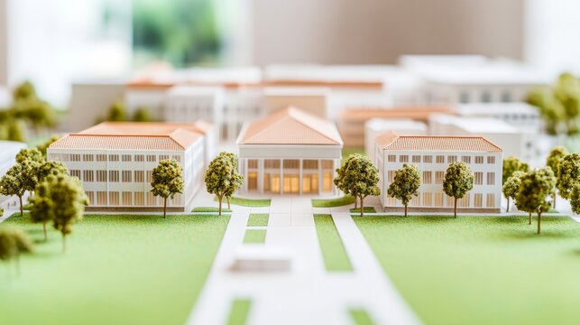 Architectural Study Featuring Campus masterplan scale building models with walkways and law