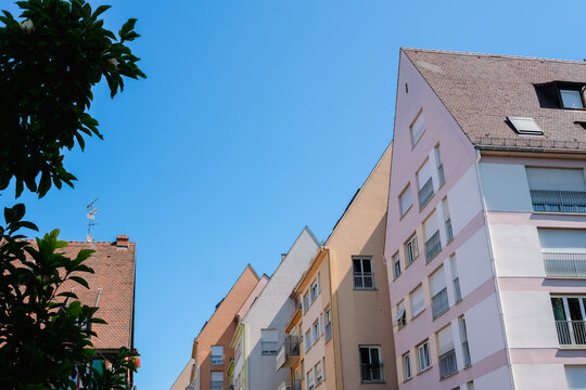 Typical houses in Alsace, France under a clear sky