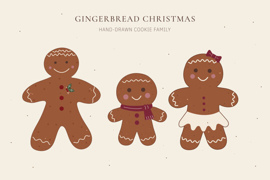 Gingerbread Christmas Characters &mdash; Hand Drawn Cookie Family