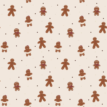 Gingerbread Christmas Character Seamless Pattern &mdash; Hand Drawn Cookies