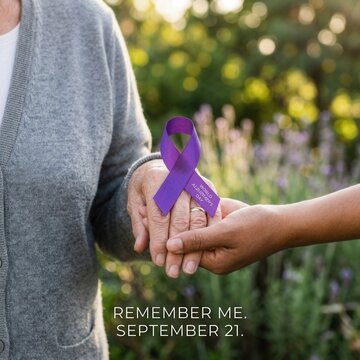 Intergenerational Support Holding Awareness Ribbon Outdoors In Gentle Sunlight