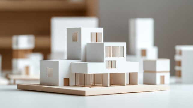 Detailed Scale Model View of White architectural scale building models with soft shadows s