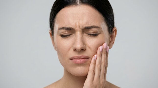 Close up of a young woman experiencing intense toothache and dental pain.