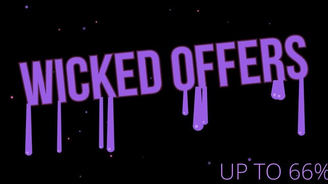 Wicked offers halloween sale text animation with purple paint drips on black background.