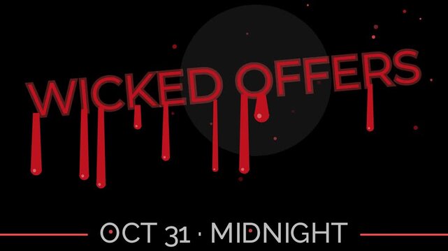 Spooky halloween sale promotion video featuring bloody dripping text over moon.