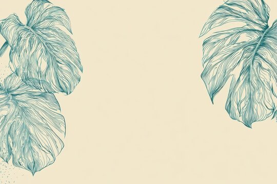 Elegant handdrawn monstera leaves sketch on a light beige background