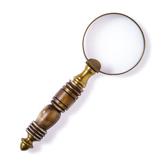Antique magnifying glass isolated on white background © Yingko
