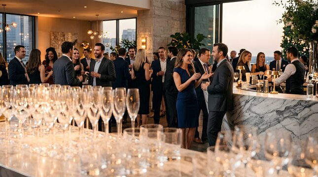Business people networking at an elegant cocktail party in a lounge