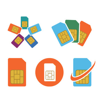 Set of Colorful SIM Cards for Mobile Phones and Cellular Network Connectivity Icons