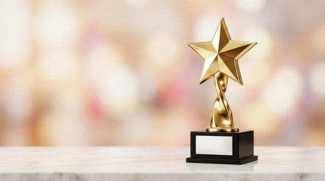 A golden star award on a white marble surface representing success and achievement.