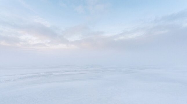 Vast Frozen Snow Covered Arctic Landscape Under Cloudy Sky
