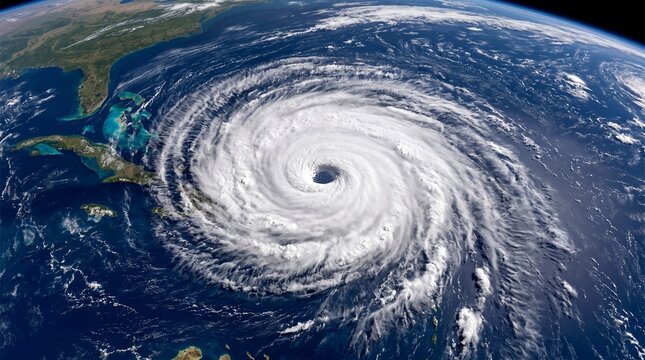 Massive Hurricane Swirling over Ocean Viewed from Space