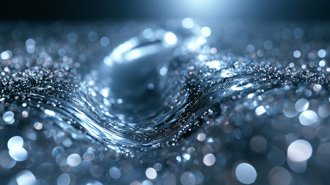 Flowing Blue Glitter Wave with Bokeh and Sparkles