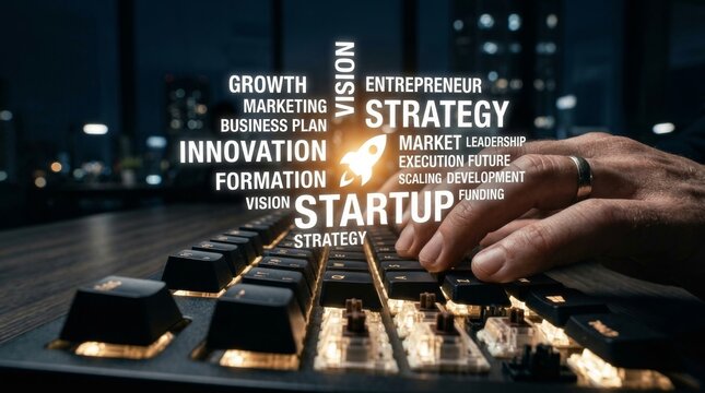 Business innovation and growth concepts for a startup environment with strategic planning.