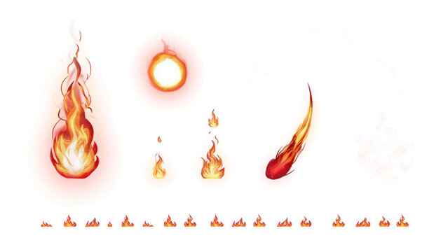 Animated fire elements with varying intensity and motion for digital projects Isolated on transparent background
