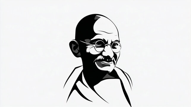 Black and White Contour Drawing of Mahatma Gandhi Symbolizing Nonviolence and Freedom