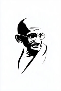 Black and White Contour Drawing of Mahatma Gandhi Symbolizing Nonviolence and Freedom