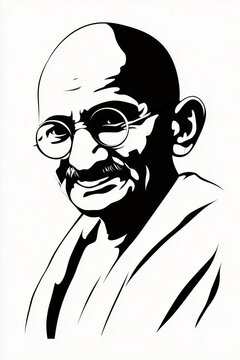 Mahatma Gandhi Silhouette Vector Illustration with Black Lines on White Background