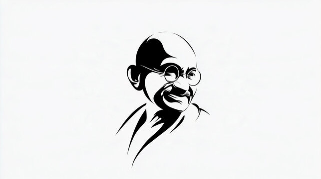 Minimalist Line Art Portrait of Mahatma Gandhi for Peace and Wisdom Concept