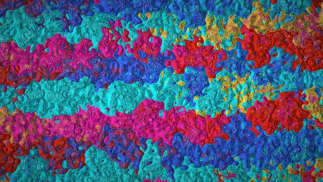 High-resolution 8K abstract procedural image generated with JavaScript. This highly detailed digital artwork features a thick, heavily textured surface resembling glossy impasto paint, melted liquid, 